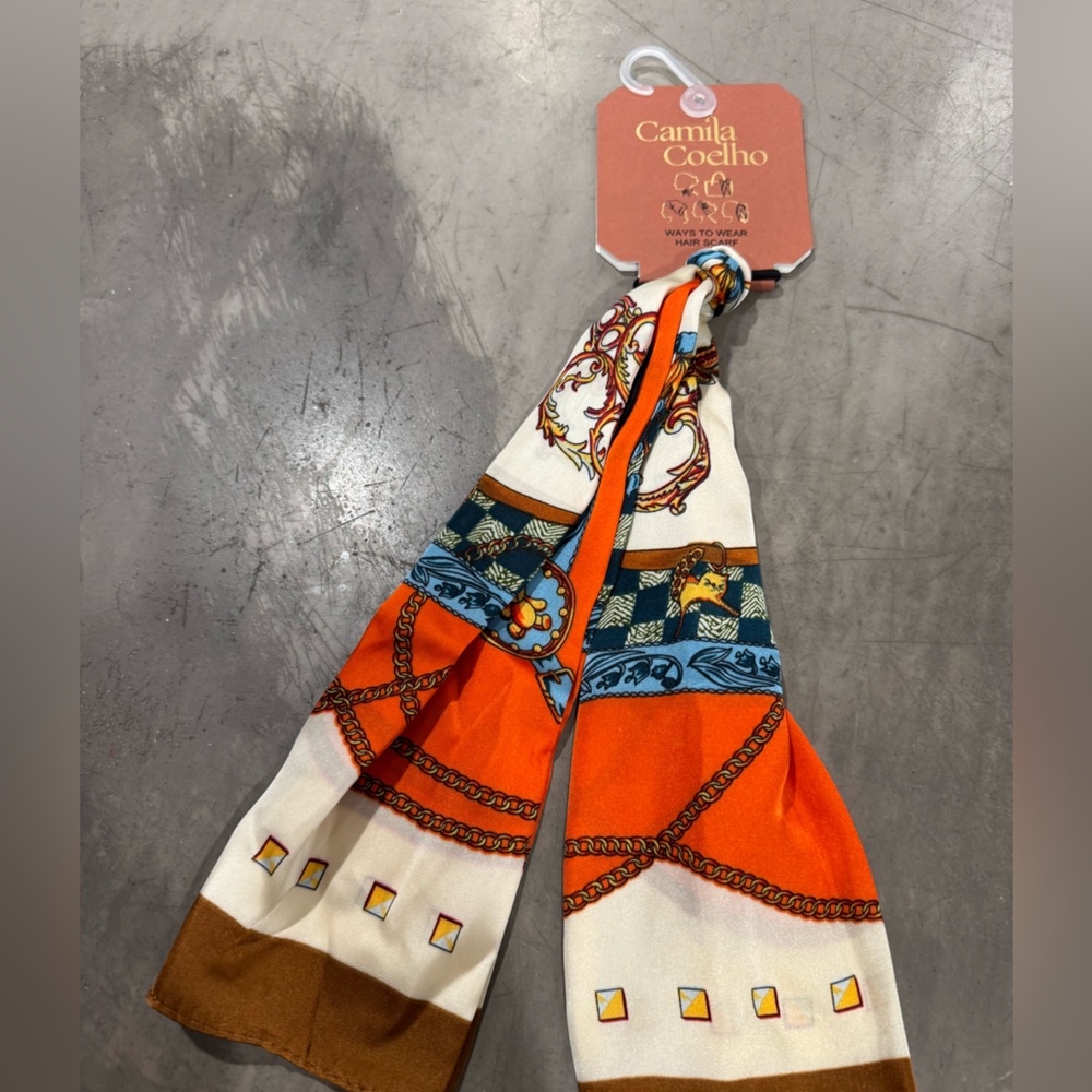Camila Coelho Vibrant Orange&Brown Scarf -fun& easy- very versatile- zoom in👀